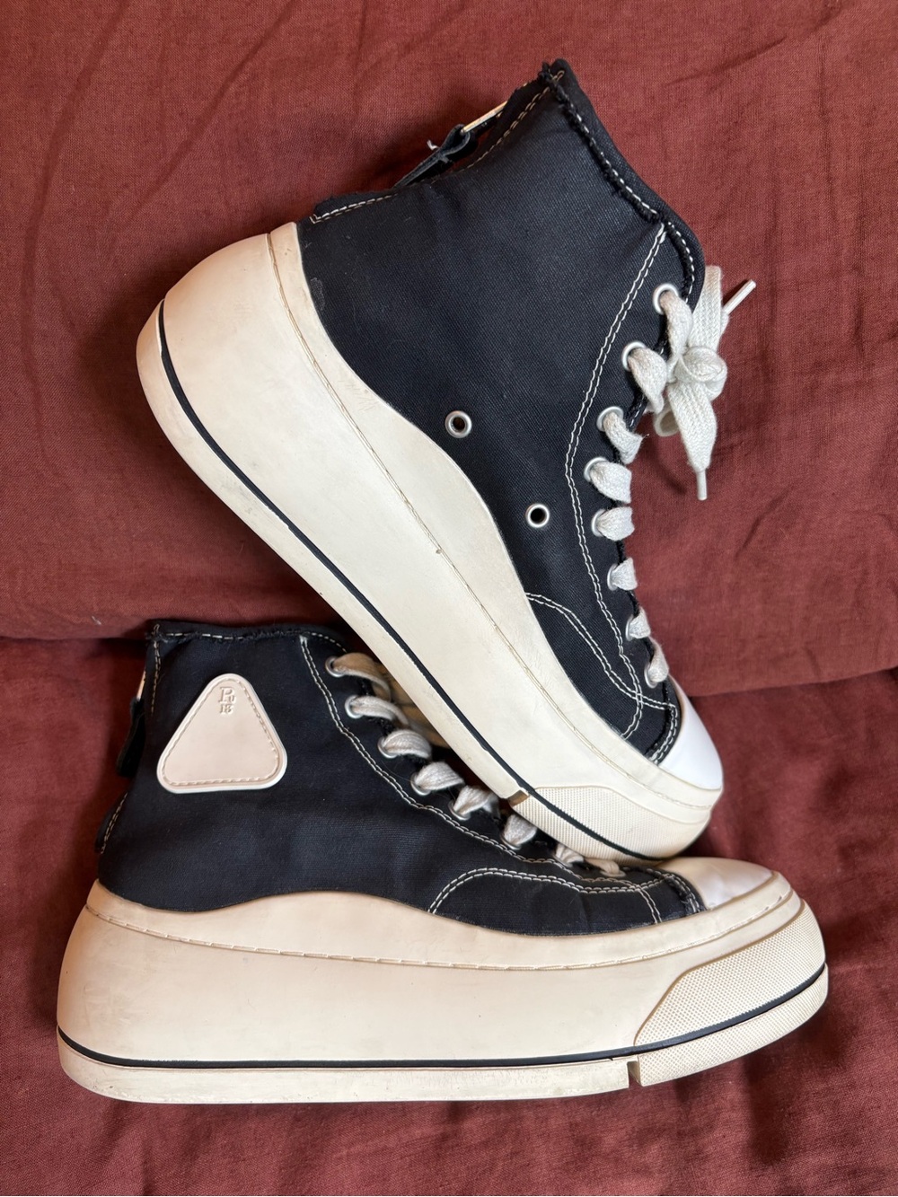 R13 Kurtz Black and Off-White High-Top Platform Sneakers